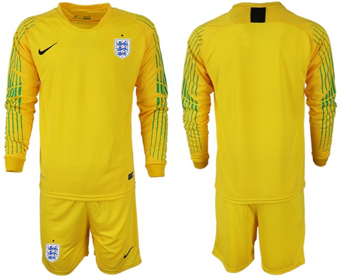 England Blank Yellow Long Sleeves Goalkeeper Soccer Country Jersey